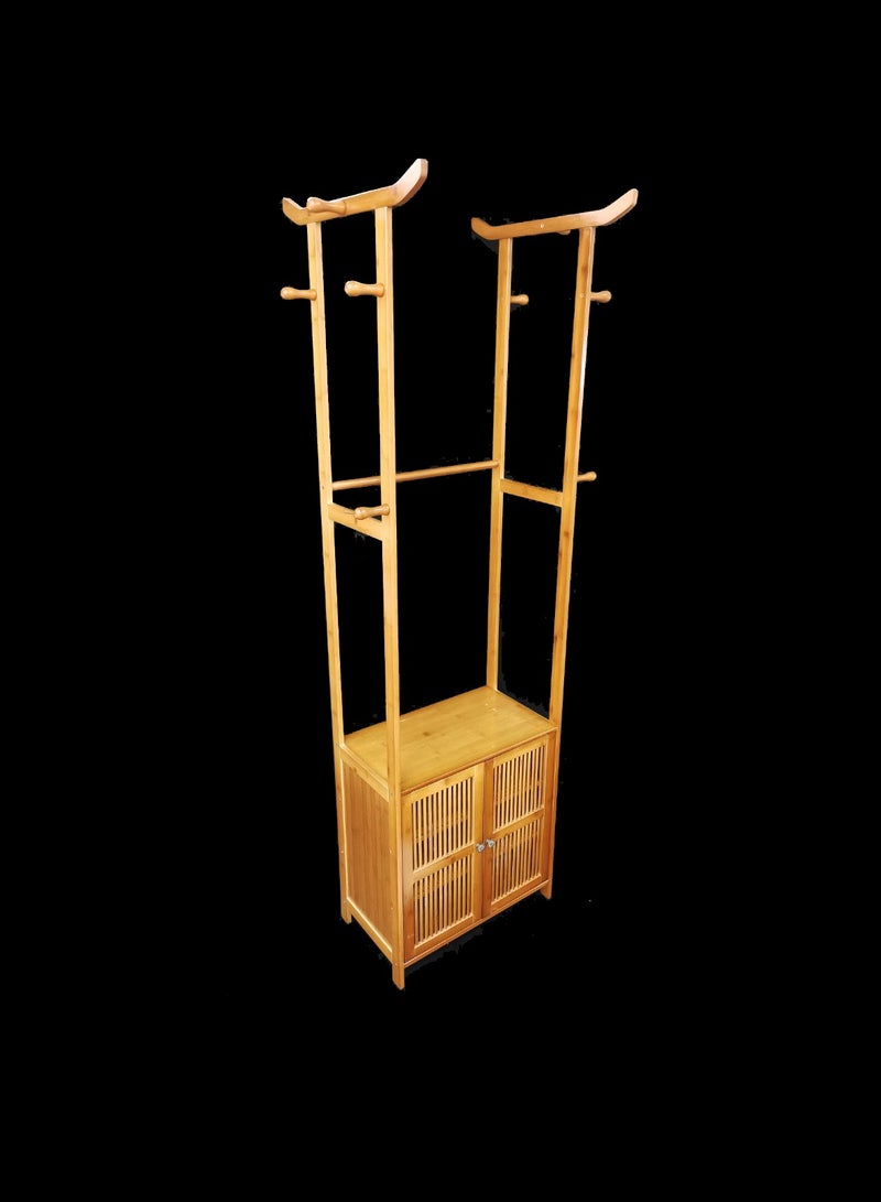 Living Wooden Hanger Coat Rack, 2-Tier Freestanding Shoe Rack Storage With 8 Hooks 