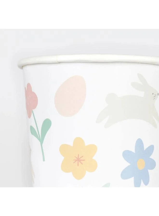 Meri Meri  Easter Icons Cups - Pack of 8 Paper Cups with Bunnies, Carrots, Flowers, Chicks and Eggs Illustrations, Suitable for Hot and Cold Drinks, Playful Easter Table Decoration  | Best Price UAE
