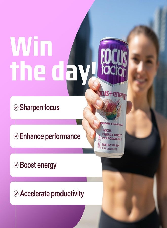 Focus Factor Energy Drink - 12 x 355ml Cans (Rainbow Shaved Ice Flavor) - with Focus + Energy - Lightly Carbonated, Sugar Free, Low Calorie with Vitamin B6 & Vitamin B12 - Image 3