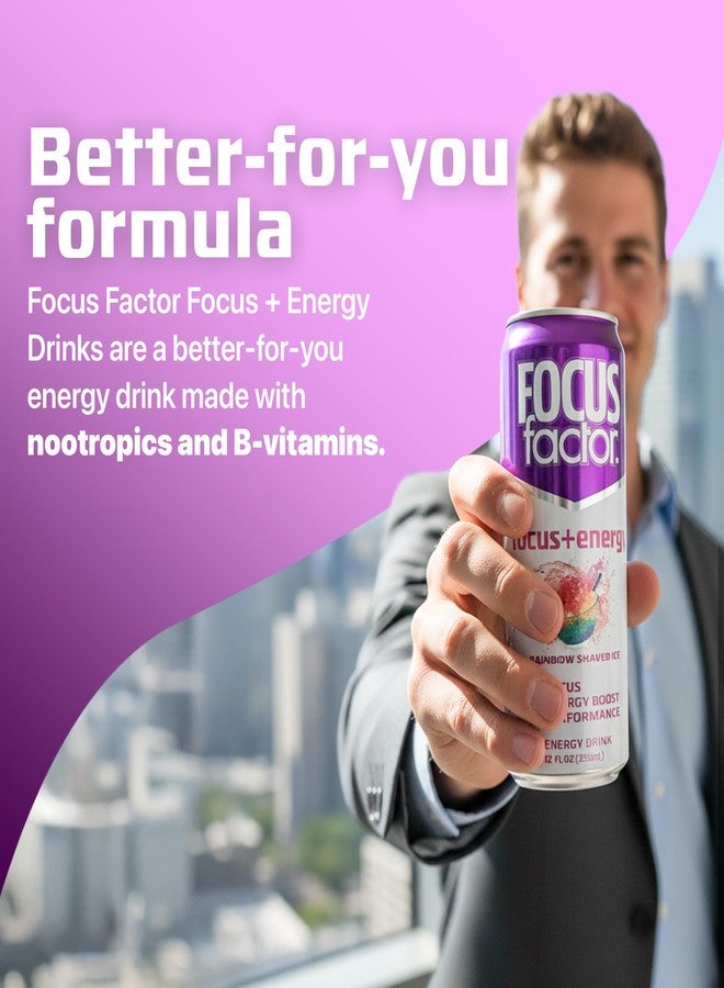 Focus Factor Energy Drink - 12 x 355ml Cans (Rainbow Shaved Ice Flavor) - with Focus + Energy - Lightly Carbonated, Sugar Free, Low Calorie with Vitamin B6 & Vitamin B12 - Image 4