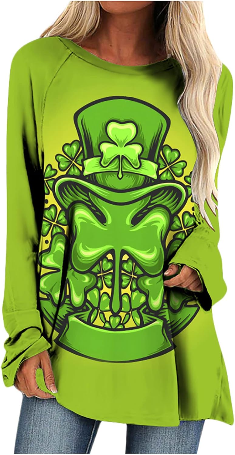 cheekyglo St Patricks Day Sweatshirts for Women Loose Long Sleeve Shirts Shamrock Print Blouse Saint Patricks Day Pullover Tops - Image 1