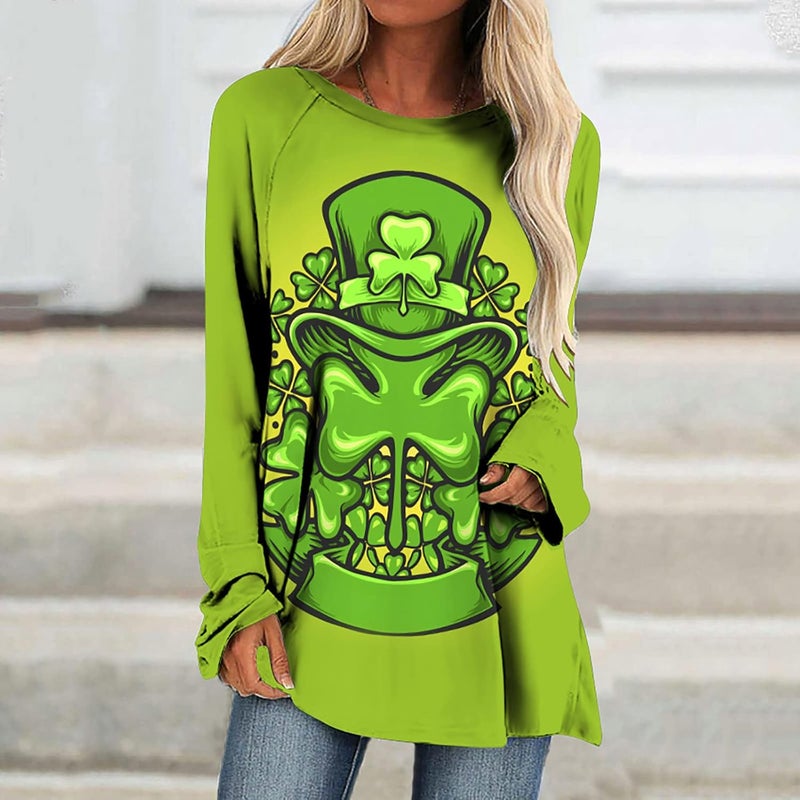 cheekyglo St Patricks Day Sweatshirts for Women Loose Long Sleeve Shirts Shamrock Print Blouse Saint Patricks Day Pullover Tops - Image 2