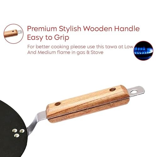 Femora 9.8 inch (24.5 cm) Iron Flat Tawa with Wooden Handle | 25 cm | 2.5 mm Thick | Iron Pan | Scratch Resistant, Non Toxic | Induction & Gas Friendly, Heavy Bottom - Image 5