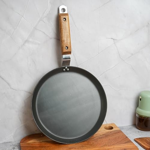 Femora 9.8 inch (24.5 cm) Iron Flat Tawa with Wooden Handle | 25 cm | 2.5 mm Thick | Iron Pan | Scratch Resistant, Non Toxic | Induction & Gas Friendly, Heavy Bottom - Image 1