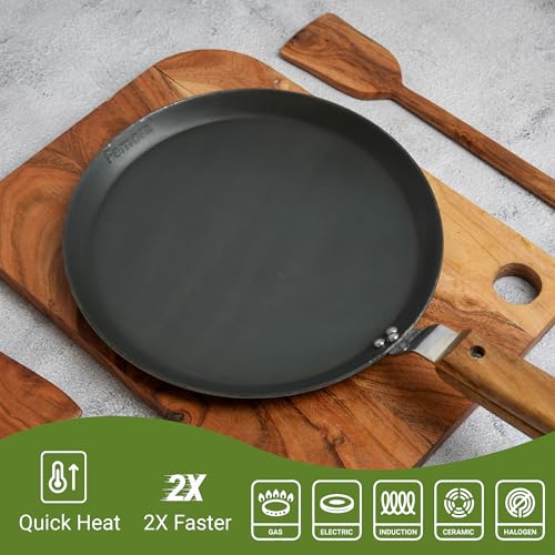 Femora 9.8 inch (24.5 cm) Iron Flat Tawa with Wooden Handle | 25 cm | 2.5 mm Thick | Iron Pan | Scratch Resistant, Non Toxic | Induction & Gas Friendly, Heavy Bottom - Image 2