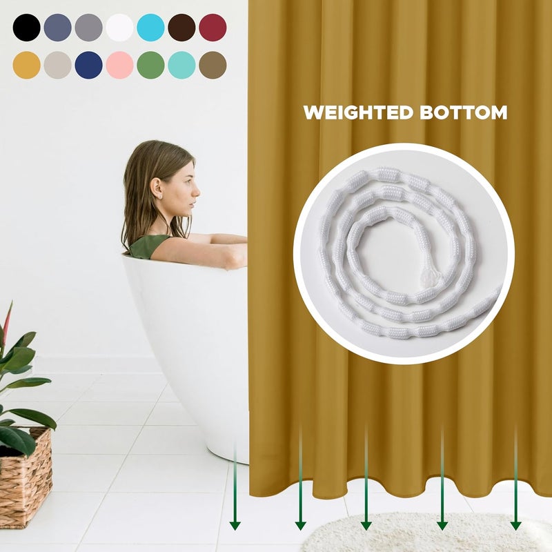 Biscaynebay Hotel Quality Fabric Shower Curtain Liner 72 Inch by 72 Inch, Gold Water Resistant Bathroom Curtains Rust Resistant Grommets & Weighted Bottom Hem Machine Washable - Image 3