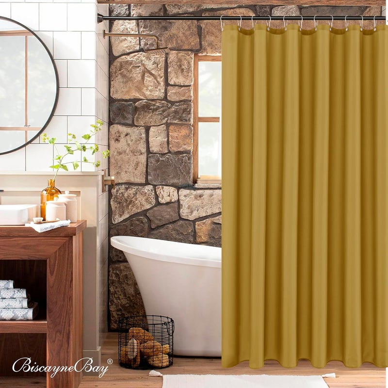 Biscaynebay Hotel Quality Fabric Shower Curtain Liner 72 Inch by 72 Inch, Gold Water Resistant Bathroom Curtains Rust Resistant Grommets & Weighted Bottom Hem Machine Washable - Image 2
