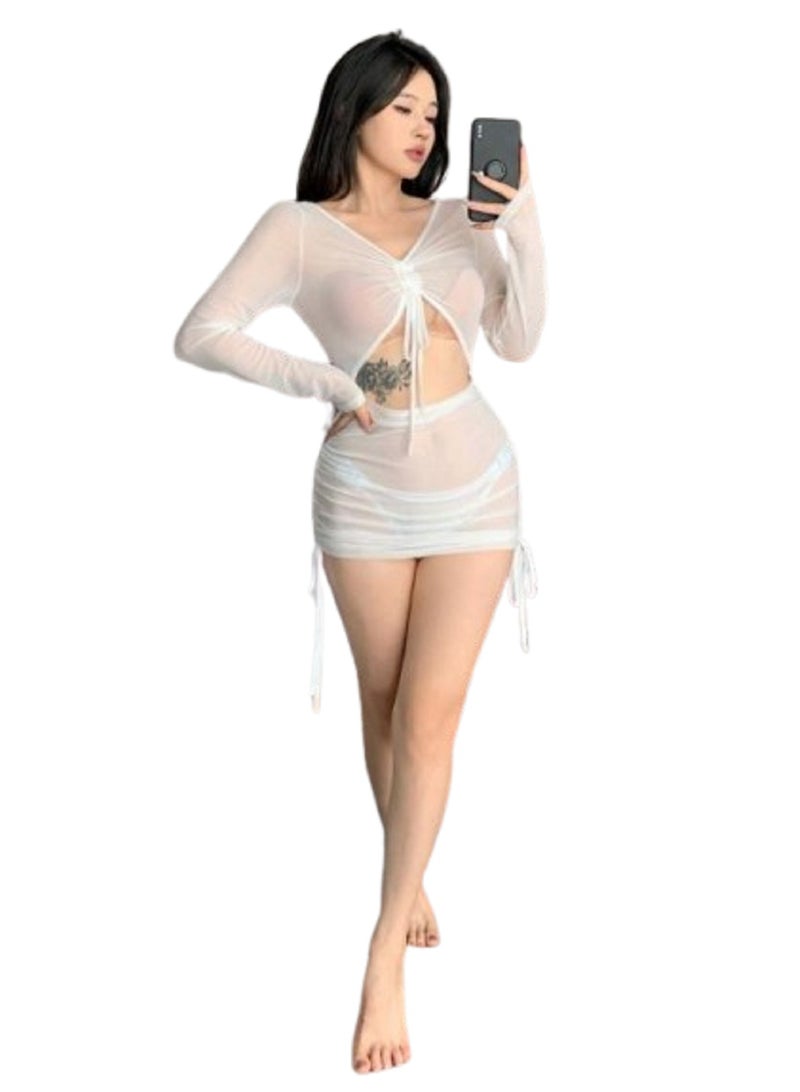 MANIKAN MANIKAN Women's Lingerie Short Sheer with Belly Cut Out Chest and Side Ties and Long Sleeves  - Image 1