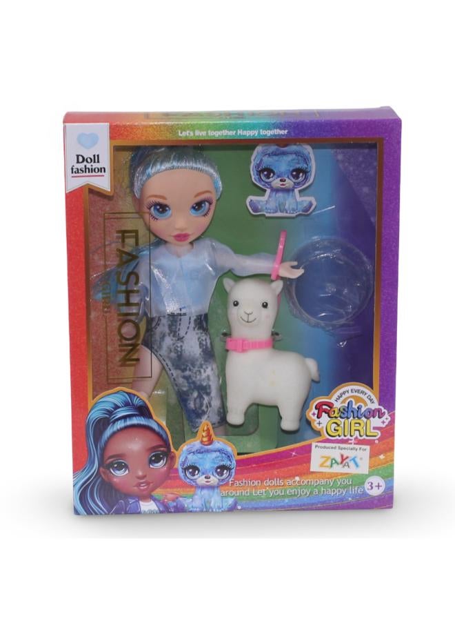 OKO Rainbow Fashion Girl Doll – Blue with a Sheep - Image 1