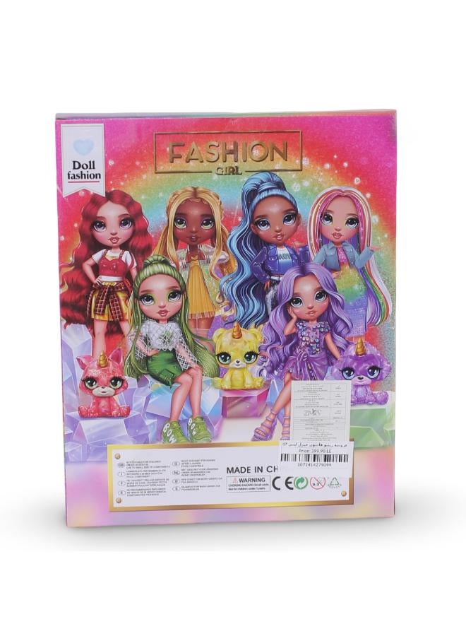 OKO Rainbow Fashion Girl Doll – Blue with a Sheep - Image 2