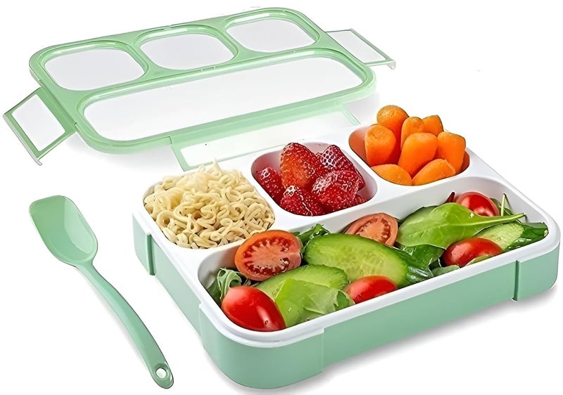 FOXIGON Plastic Airtight Lunch Box with 4 Compartments Microwave Freezer Dishwasher Safe Includes Spoon Fork Reusable Food Container for Kids Adults at School Office Meal Prep - Image 1