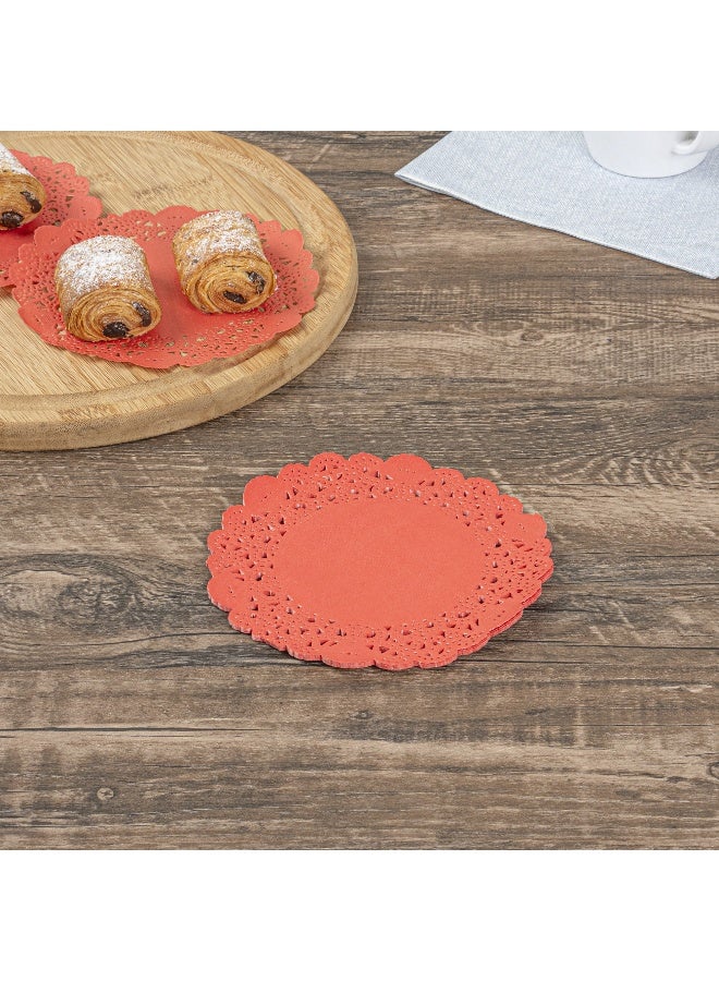 Restaurantware Pastry Tek 6 x 6 Inch Lace Doilies, 100 Decorative Tableware Placemats - Disposable, Round, Red Paper Table Doilies, For Birthdays, Or Weddings, Table Decor - Image 4