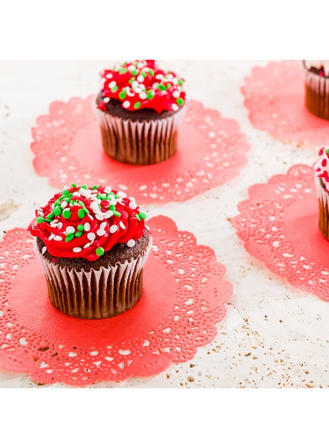 Restaurantware Pastry Tek 6 x 6 Inch Lace Doilies, 100 Decorative Tableware Placemats - Disposable, Round, Red Paper Table Doilies, For Birthdays, Or Weddings, Table Decor - Image 3