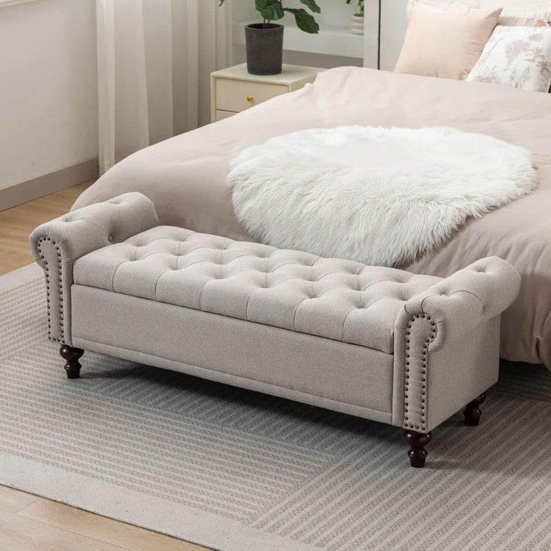Comfynest مقعد تخزين كاكي مع قمة مزخرفة بأزرار - Image 1