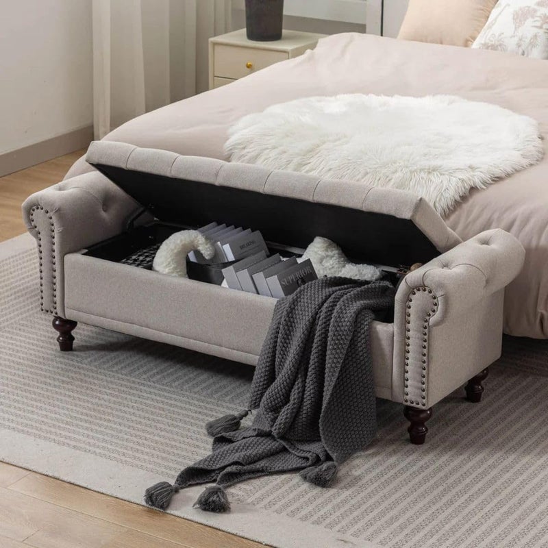 Comfynest مقعد تخزين كاكي مع قمة مزخرفة بأزرار - Image 4
