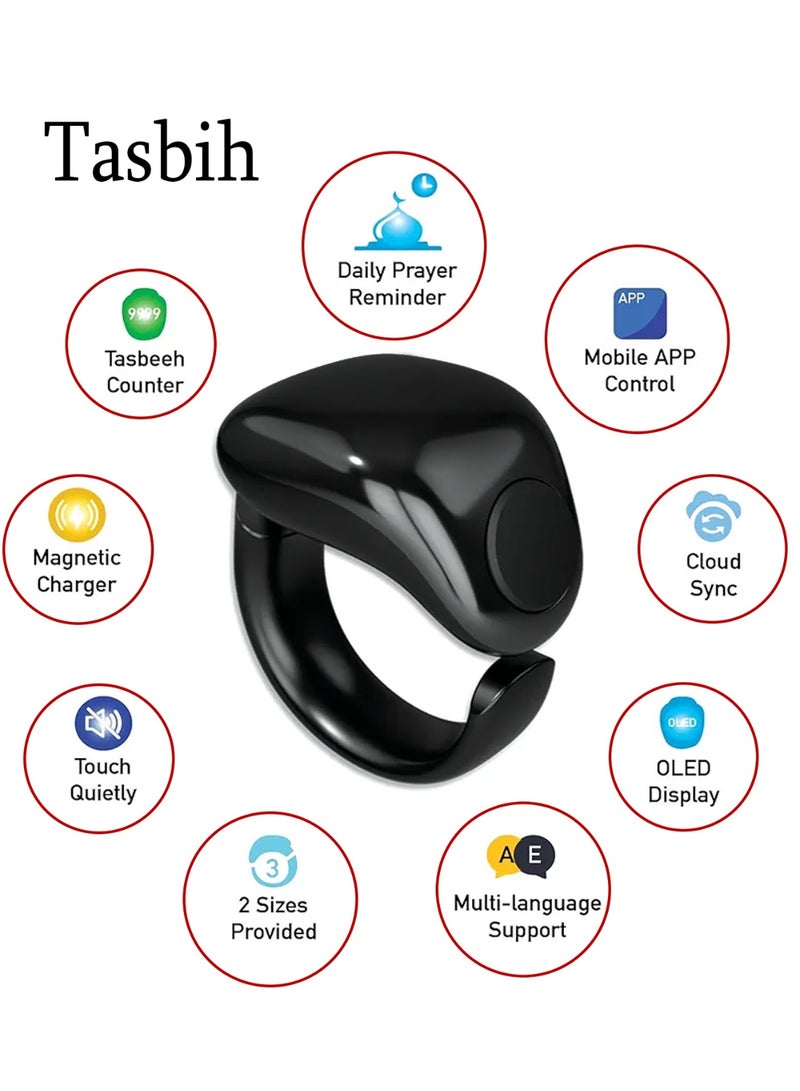 Smart Tasbih Ring S7 Pro – Digital Zikr Counter Ring Adjustable Sizes (18/20/22 mm) with OLED Screen, Rechargeable USB-C, Prayer Reminder & App Support – For Muslims in UAE, Kids & Adults - Image 4