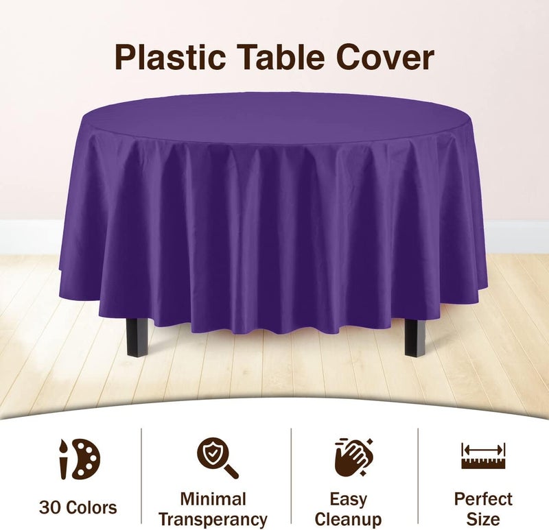 Exquisite 12-Pack Premium Plastic 84-Inch Round Tablecloth - Purple - Image 3