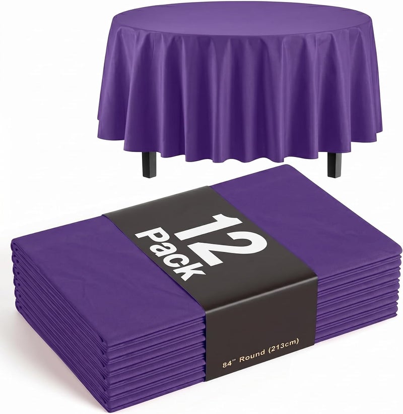 Exquisite 12-Pack Premium Plastic 84-Inch Round Tablecloth - Purple - Image 1