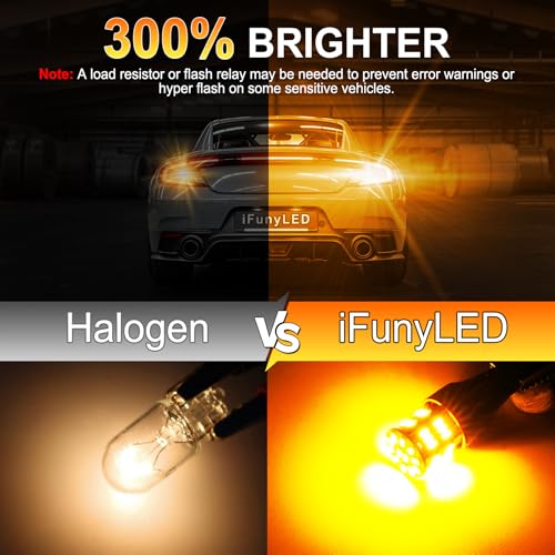 iFunyLED 4PCS 912 921 LED Bulb Turn Signal Light 12V24V Super Bright T15 906 904 902 922 W16W LED Replacement Light Kit Set for Car Tail Brake Turn Signal Blinker Lights Amber Yellow - Image 3