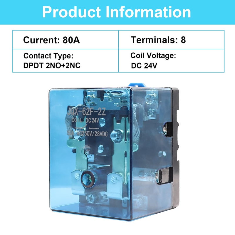 TWTADE /JQX-62F-2Z Coil Voltage DC 24V 80A DPDT Electronmagnetic Relay,High Power Relay DC 24V - Image 2
