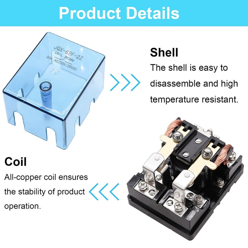 TWTADE /JQX-62F-2Z Coil Voltage DC 24V 80A DPDT Electronmagnetic Relay,High Power Relay DC 24V - Image 3