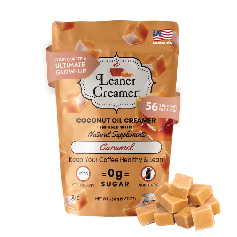 Leaner Creamer Coconut Creamer with Superfood Ingredients - Non-Dairy, Sugar-Free, Keto, Gluten-Free Powdered Coffee Creamer - Caramel - 280g - Image 1