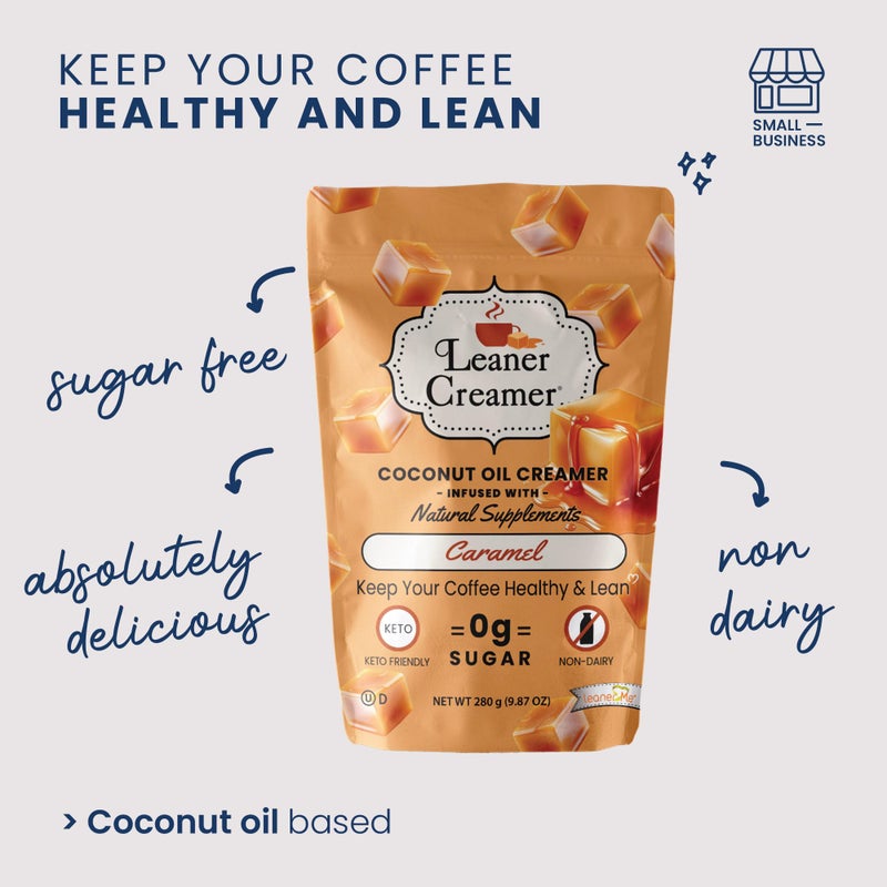 Leaner Creamer Coconut Creamer with Superfood Ingredients - Non-Dairy, Sugar-Free, Keto, Gluten-Free Powdered Coffee Creamer - Caramel - 280g - Image 4