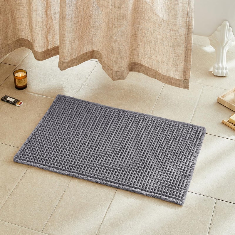 TYUU Waffle Bath Mat Boho Bathroom Rugs Non Slip Washable Super Absorbent Quick Dry Bath Mat Farmhouse Bathroom Decor 30x20 Grey - Image 2