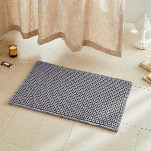TYUU Waffle Bath Mat Boho Bathroom Rugs Non Slip Washable Super Absorbent Quick Dry Bath Mat Farmhouse Bathroom Decor 30x20 Grey - Image 1