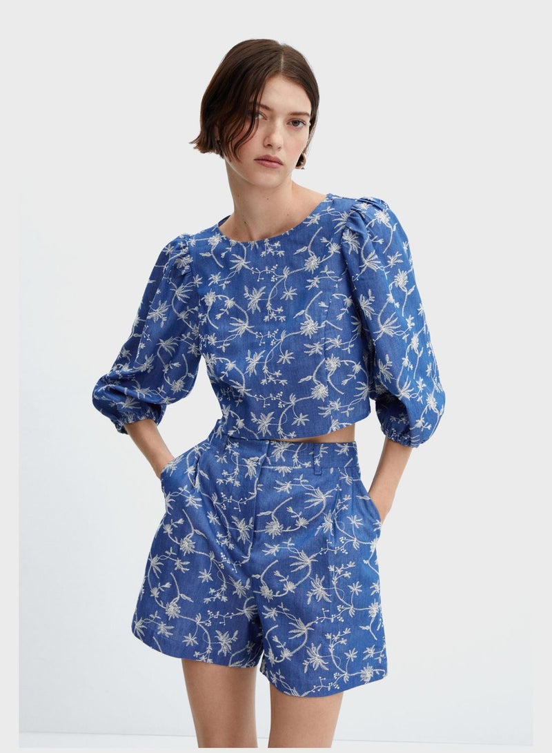 MANGO Floral Print Crew Neck Top - Image 1