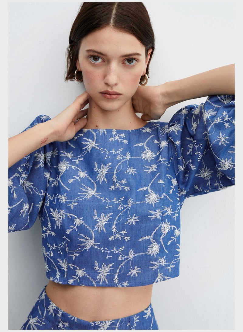 MANGO Floral Print Crew Neck Top - Image 3