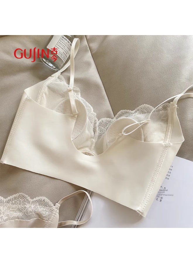 Gujin Light Bunny Cup French Lace Lingerie Women's Seamless Beauty Back Strapless Bra Large Chest Small Ladies Bra - Image 4