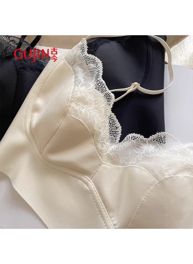 Gujin Light Bunny Cup French Lace Lingerie Women's Seamless Beauty Back Strapless Bra Large Chest Small Ladies Bra - Image 3