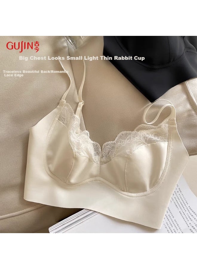 Gujin Light Bunny Cup French Lace Lingerie Women's Seamless Beauty Back Strapless Bra Large Chest Small Ladies Bra - Image 1