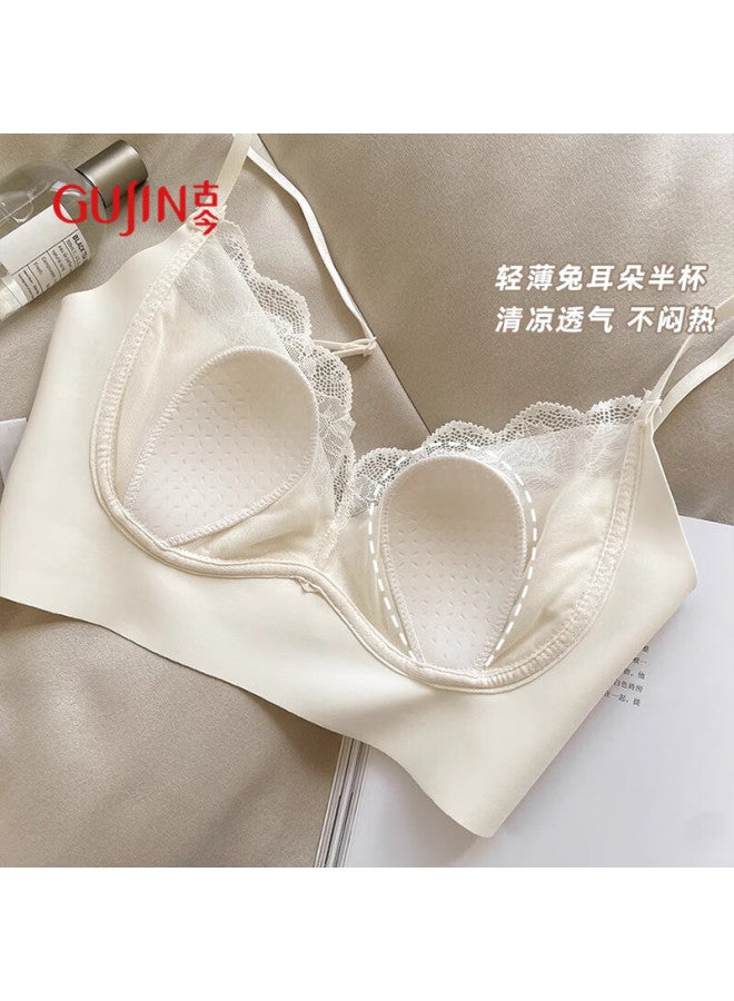 Gujin Light Bunny Cup French Lace Lingerie Women's Seamless Beauty Back Strapless Bra Large Chest Small Ladies Bra - Image 2
