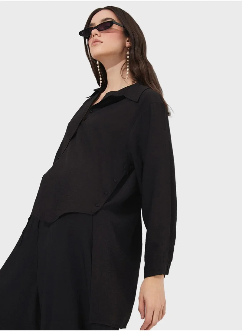 جون Button Down High Low Shirt
