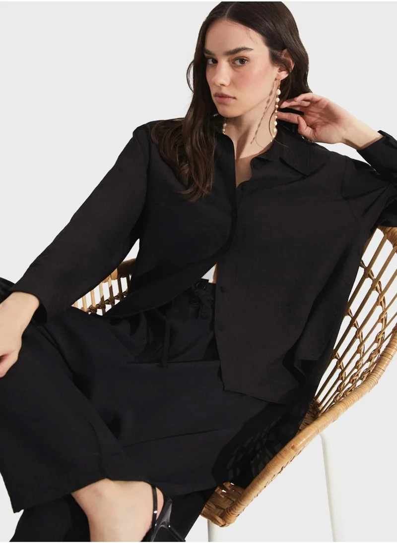 جون Button Down High Low Shirt
