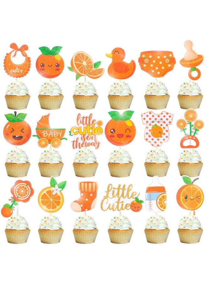 umoni 36Pcs Little Cutie Cupcake Toppers Little Cutie Baby Shower Decoration Orange Cupcake Toppers For Citrus Theme Birthday Party Baby Shower Supplies - Image 3