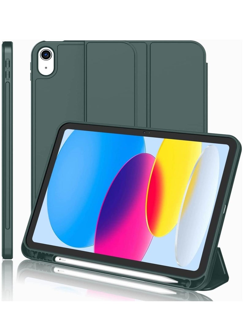 MUNTAQI New iPad 10.9 Inch Case 2022 (10th Gen) with Pencil Holder - Trifold Stand Smart Case with Soft TPU Back, Auto Wake/Sleep - Midnight Green - Image 1
