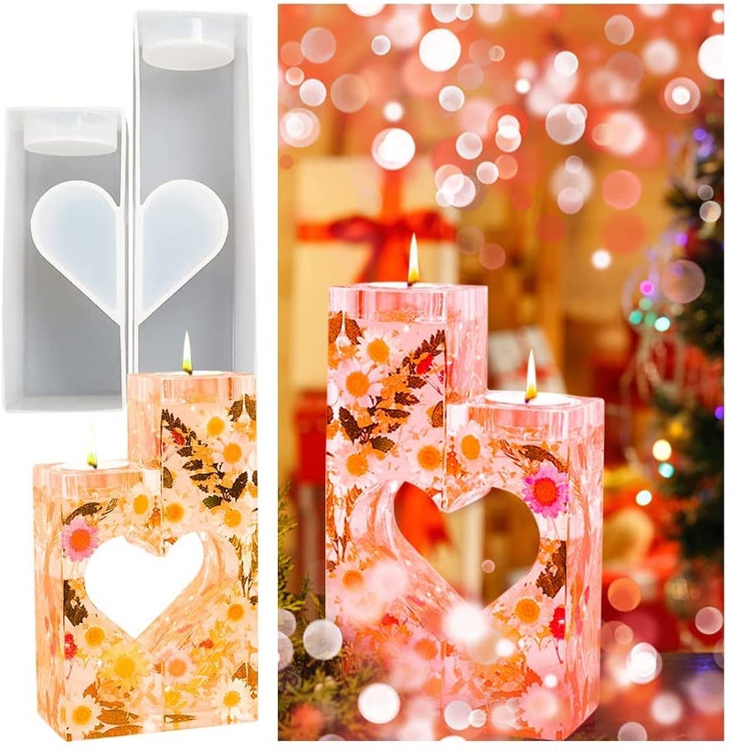 SNOOGG 2pcs Resin Tealight Candle Holder Molds, Heart Shape with Wooden Frame for Right Angle Casting and Supportive. Molds for Epoxy Casting DIY Valentine’s Day Gift Wedding Party Home Decor - Image 3