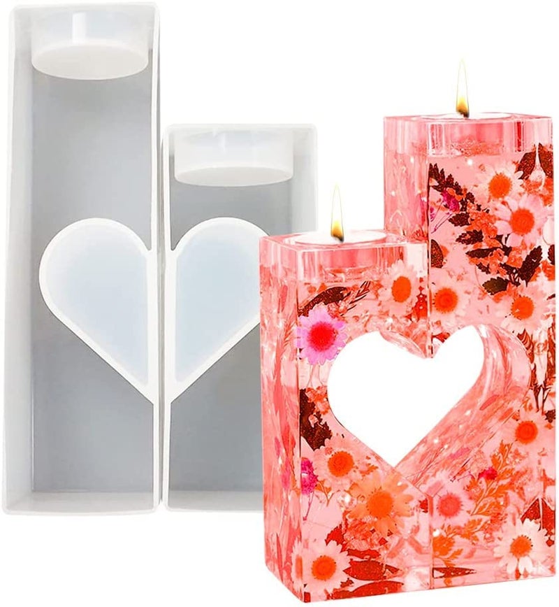 SNOOGG 2pcs Resin Tealight Candle Holder Molds, Heart Shape with Wooden Frame for Right Angle Casting and Supportive. Molds for Epoxy Casting DIY Valentine’s Day Gift Wedding Party Home Decor - Image 1