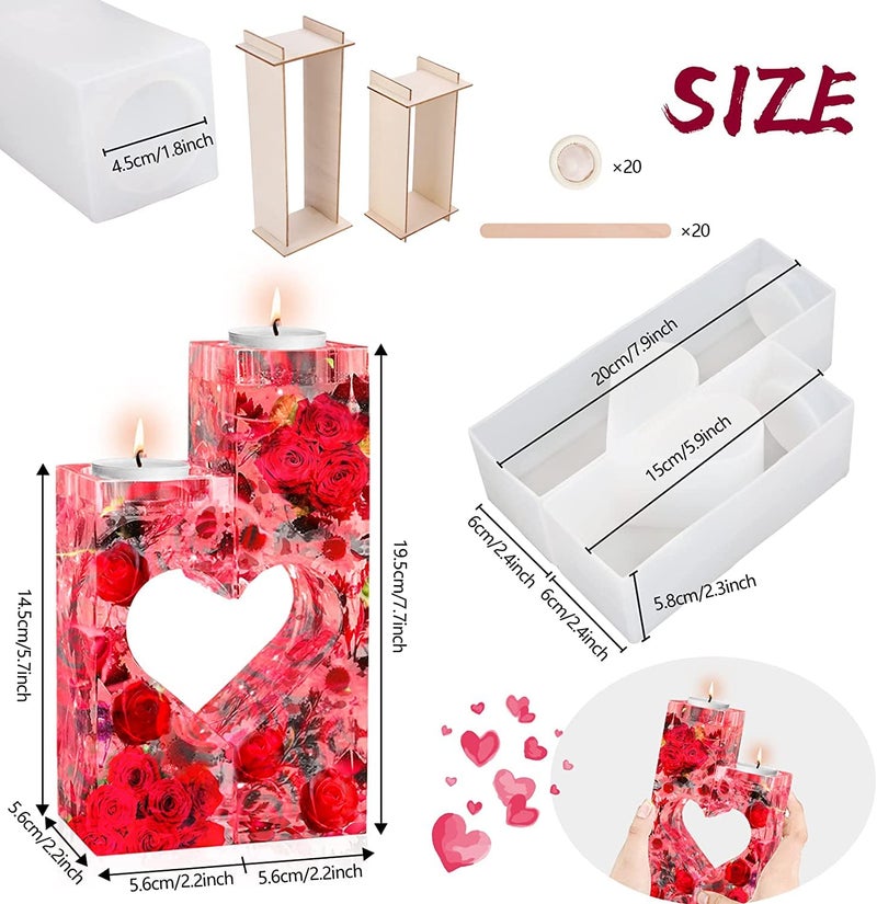 SNOOGG 2pcs Resin Tealight Candle Holder Molds, Heart Shape with Wooden Frame for Right Angle Casting and Supportive. Molds for Epoxy Casting DIY Valentine’s Day Gift Wedding Party Home Decor - Image 5