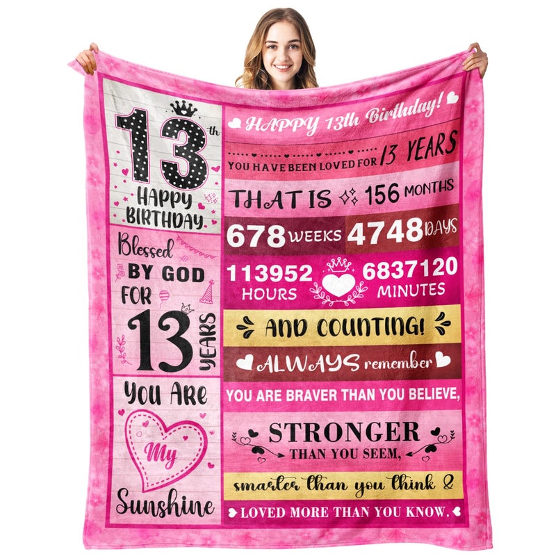 PVDSAVE 13 Year Old Girl Gifts - 13th Birthday Gifts for Girls - 13th Birthday Decorations for Girls - Thirteen YR Bday Gift for Girl Daughter Granddaughter Niece Sister Ideas Blanket 50"x60" - Image 1