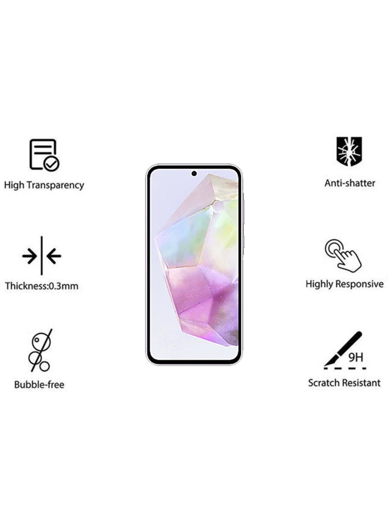 واقي شاشة سامسونج جالاكسي A35 5G | زجاج مقسى متوافق مع هاتف Samsung Galaxy A35 5G | واقي شاشة عالي الجودة من الزجاج المقوى عالي الجودة ومضاد للخدش من الحافة إلى الحافة مع مجموعة أدوات سهلة التركيب - أسود - Image 2