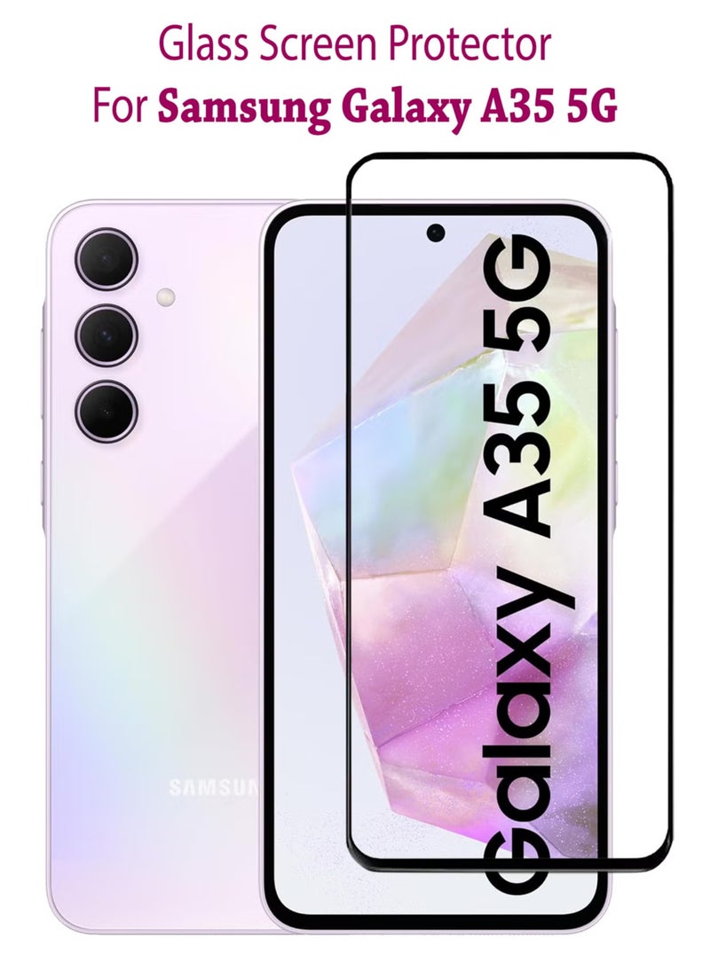 واقي شاشة سامسونج جالاكسي A35 5G | زجاج مقسى متوافق مع هاتف Samsung Galaxy A35 5G | واقي شاشة عالي الجودة من الزجاج المقوى عالي الجودة ومضاد للخدش من الحافة إلى الحافة مع مجموعة أدوات سهلة التركيب - أسود - Image 1