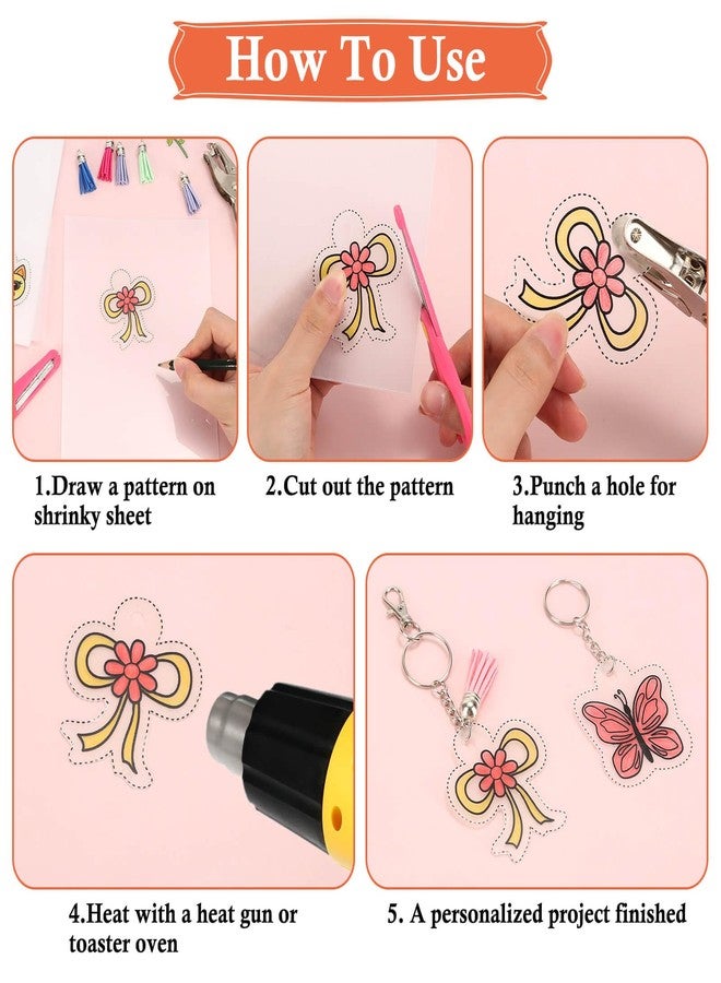 cridoz 162 Shrinky Sheets Keychain kit, Including 20 Sheets Shrinky Plastic Paper, Tassels, Keychain Clip, Split Key Rings, Key Rings with Chain, Jump Rings, Hole Punch for Creative - Image 4