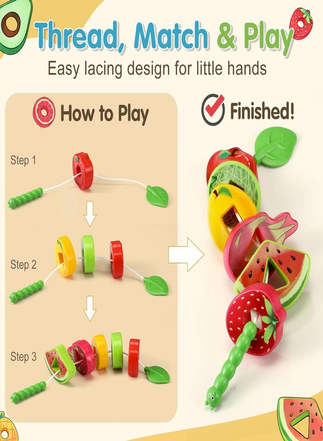 PullCrease 28 Pcs Caterpillar Lacing Toy for Toddlers Fruit Food Threading Toys Learning Lacing Beads Montessori Educational Stringing Threading Beads Fine Motor Skills Gift for Boys Girls 3+ - Image 2