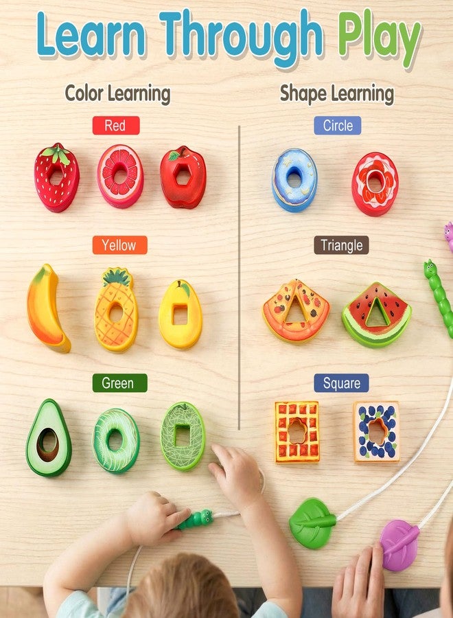 PullCrease 28 Pcs Caterpillar Lacing Toy for Toddlers Fruit Food Threading Toys Learning Lacing Beads Montessori Educational Stringing Threading Beads Fine Motor Skills Gift for Boys Girls 3+ - Image 4