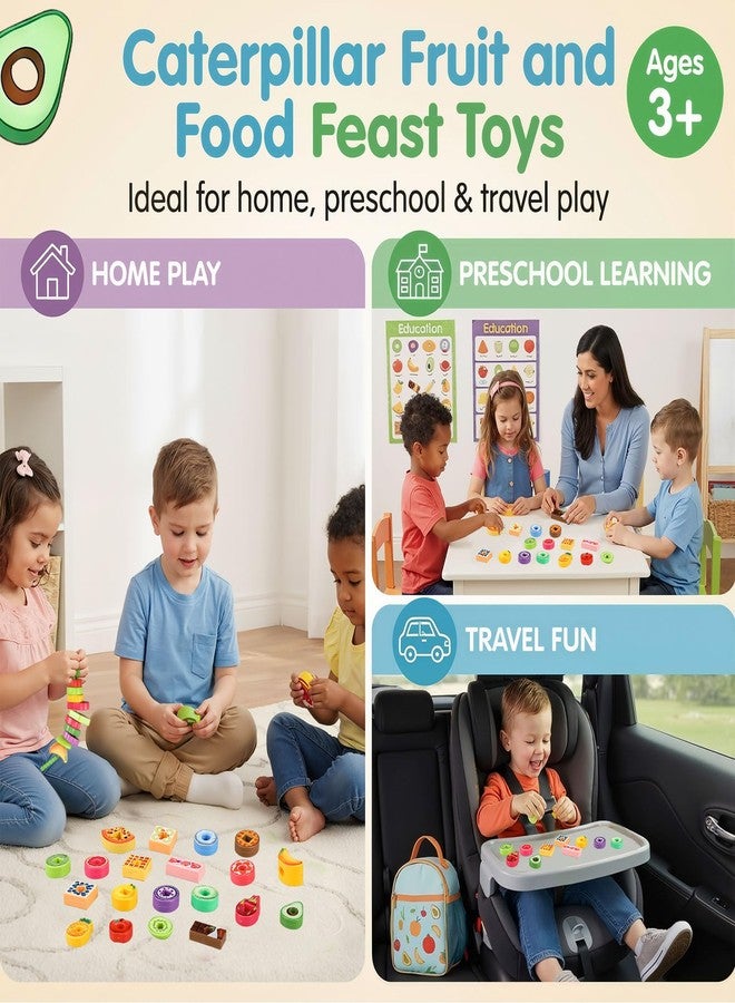 PullCrease 28 Pcs Caterpillar Lacing Toy for Toddlers Fruit Food Threading Toys Learning Lacing Beads Montessori Educational Stringing Threading Beads Fine Motor Skills Gift for Boys Girls 3+ - Image 5