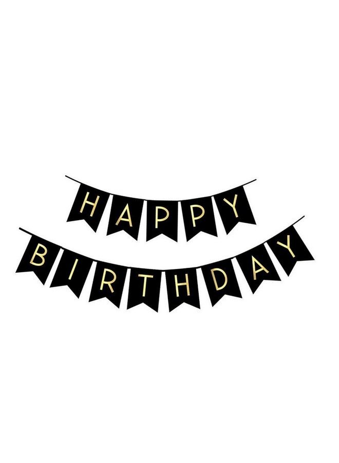 FECEDY Black Happy Birthday Bunting Banner With Shiny Gold Letters Party Supplies - Image 1